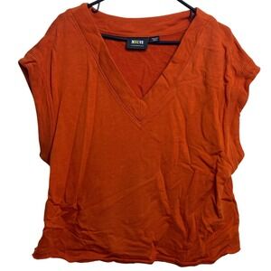 Maeve Orange V Neck Sweatshirt Cropped Raw Hem Organic Sleeveless Cindy Cruise